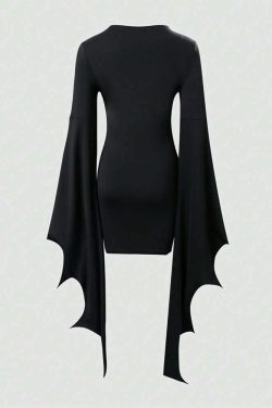 Y2K Gothic Bat Wing Sleeve Mini Dress - Retro 90s Grunge Outfit, Perfect for Summer Parties