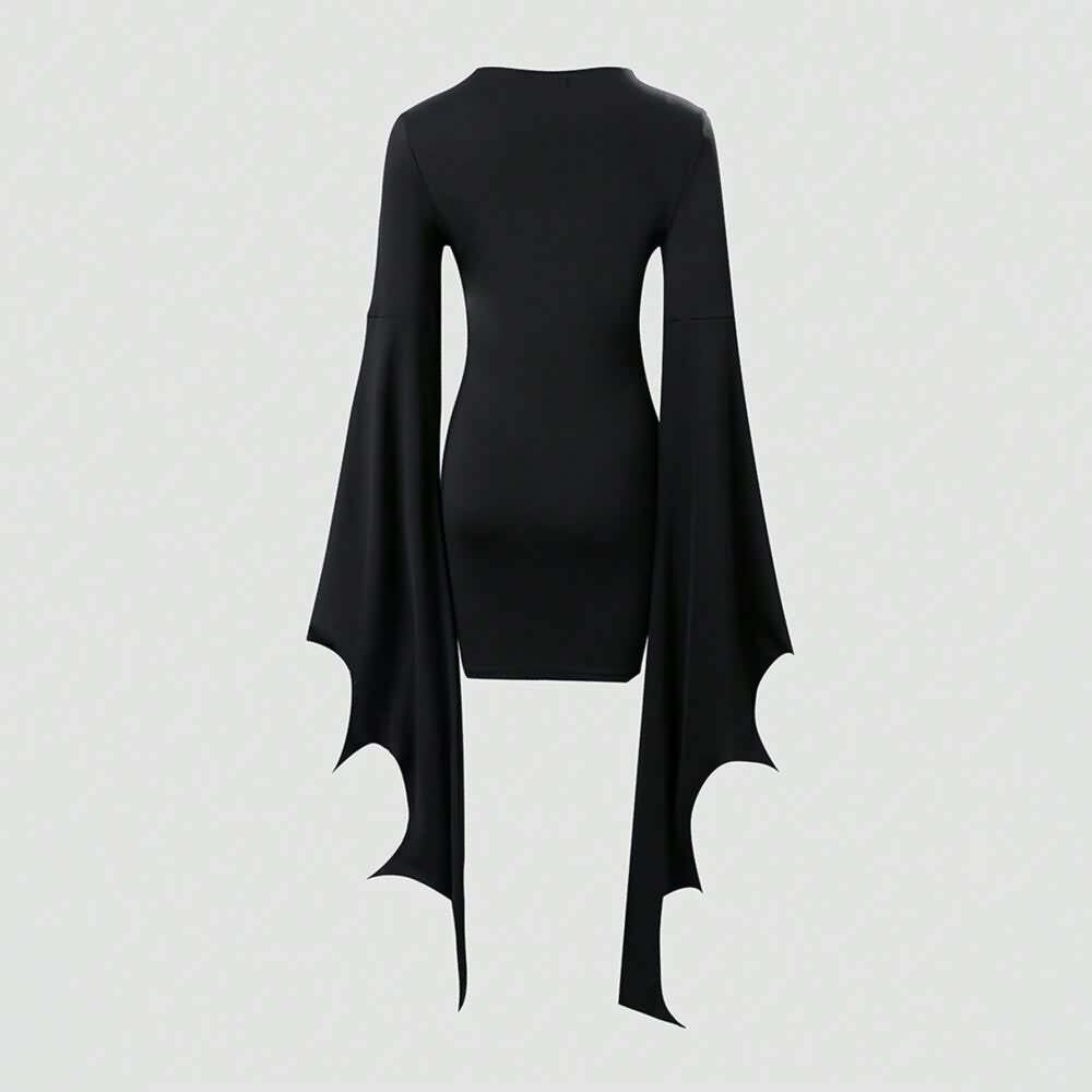 Y2K Gothic Bat Wing Sleeve Mini Dress - Retro 90s Grunge Outfit, Perfect for Summer Parties
