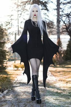 Y2K Gothic Bat Wing Sleeve Mini Dress - Retro 90s Grunge Outfit, Perfect for Summer Parties