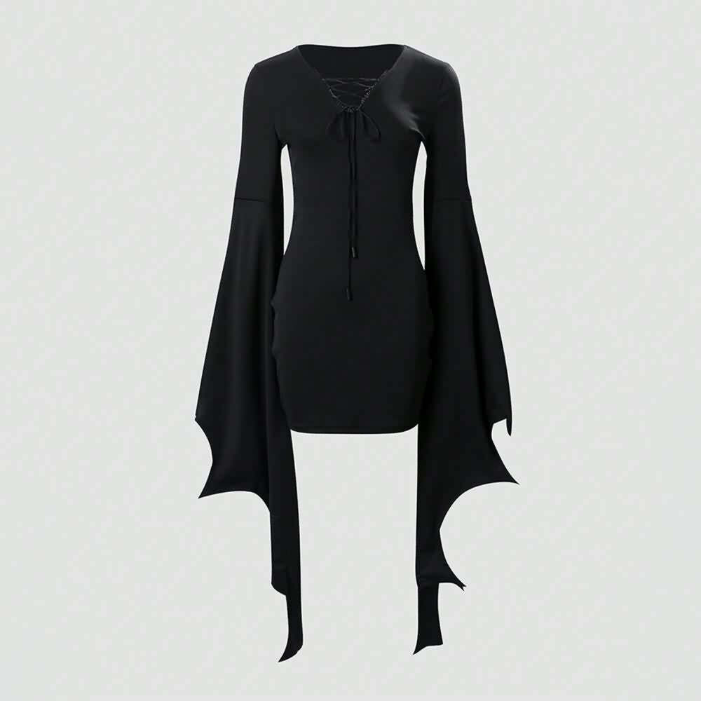 Y2K Gothic Bat Wing Sleeve Mini Dress - Retro 90s Grunge Outfit, Perfect for Summer Parties