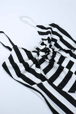 Y2K Gothic Beetlejuice Stripes Dress - Retro 90s Grunge Outfit for Summer Parties