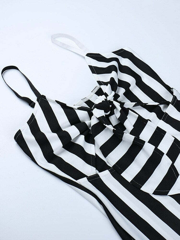 Y2K Gothic Beetlejuice Stripes Dress - Retro 90s Grunge Outfit for Summer Parties