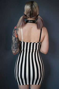 Y2K Gothic Beetlejuice Stripes Dress - Retro 90s Grunge Outfit for Summer Parties