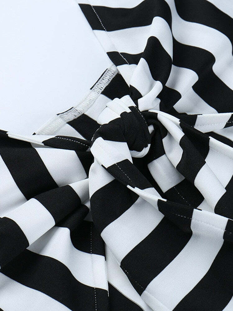 Y2K Gothic Beetlejuice Stripes Dress - Retro 90s Grunge Outfit for Summer Parties