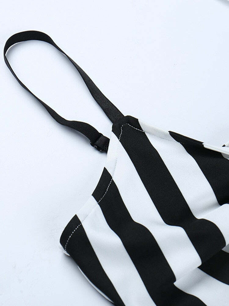 Y2K Gothic Beetlejuice Stripes Dress - Retro 90s Grunge Outfit for Summer Parties
