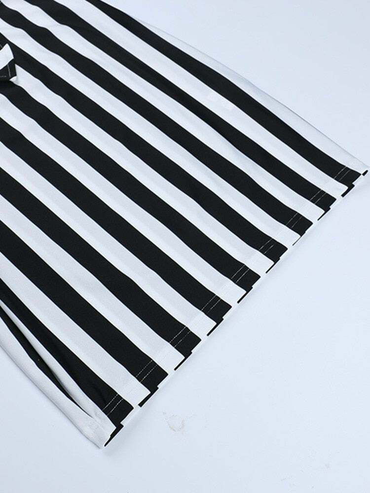 Y2K Gothic Beetlejuice Stripes Dress - Retro 90s Grunge Outfit for Summer Parties