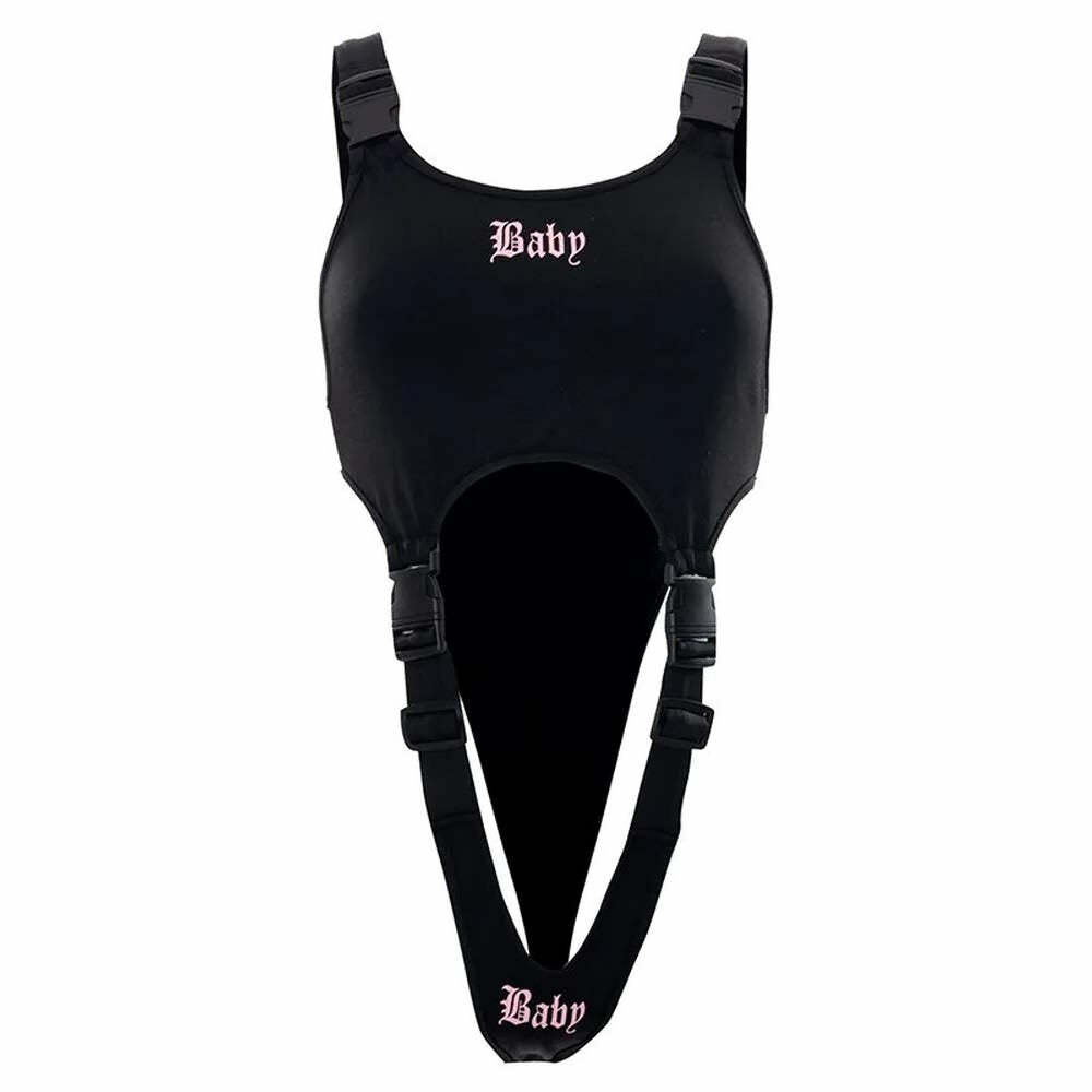 Y2K Gothic Black Cut Out Square Neck Sleeveless Bodysuit - Retro 90s Grunge Fashion