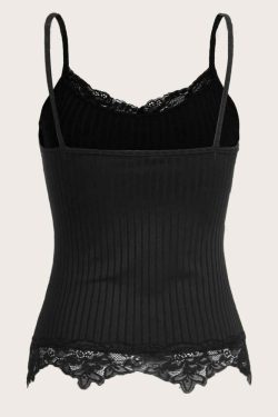 Y2K Gothic Black Lace Cami Top - Retro 90s Grunge, Summer Y2K Outfits, Pastel Goth Style