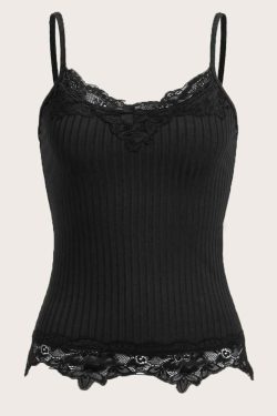 Y2K Gothic Black Lace Cami Top - Retro 90s Grunge, Summer Y2K Outfits, Pastel Goth Style