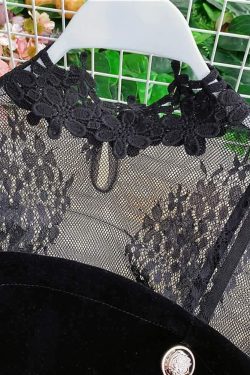 Y2K Gothic Black Lace Mesh Top & Velvet Romper Set - Retro 90s Grunge Summer Outfit