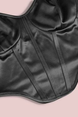 Y2K Gothic Black Satin Bustier Top - Perfect for 90s Grunge, Retro, and Summer Y2K Outfits