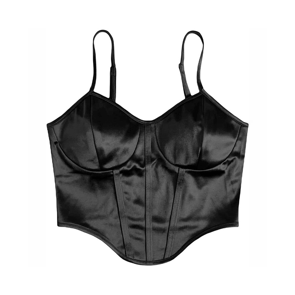 Y2K Gothic Black Satin Bustier Top - Perfect for 90s Grunge, Retro, and Summer Y2K Outfits