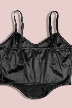 Y2K Gothic Black Satin Bustier Top - Perfect for 90s Grunge, Retro, and Summer Y2K Outfits