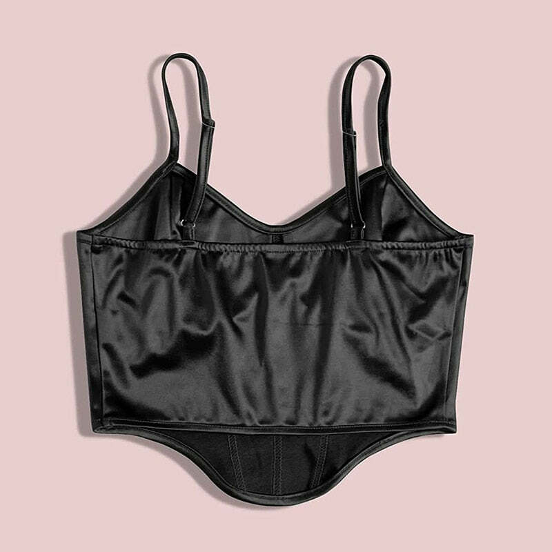 Y2K Gothic Black Satin Bustier Top - Perfect for 90s Grunge, Retro, and Summer Y2K Outfits