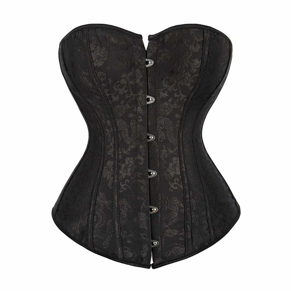 Y2K Gothic Black Victorian Overbust Corset - Retro 90s Grunge Fashion for Y2K Party Outfits