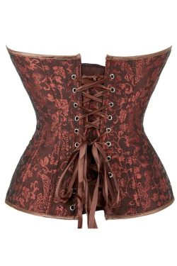Y2K Gothic Brown Victorian Overbust Corset - Retro 90s Grunge Summer Party Outfit