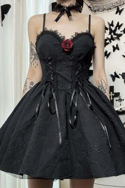 Y2K Gothic Butterfly Lace-Up Dress - Retro 90s Grunge Summer Outfit for Women