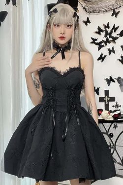 Y2K Gothic Butterfly Lace-Up Dress - Retro 90s Grunge Summer Outfit for Women