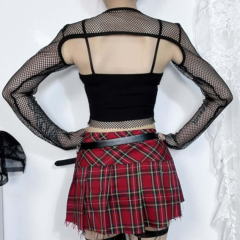 Y2K Gothic Cami Top & Mesh Shrug Set - 90s Grunge, Retro, Pastel Goth, Summer Y2K Out