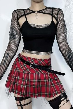 Y2K Gothic Cami Top & Mesh Shrug Set - 90s Grunge, Retro, Pastel Goth, Summer Y2K Out