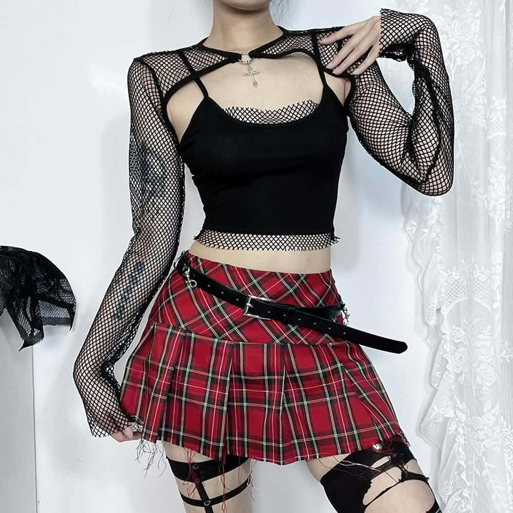 Y2K Gothic Cami Top & Mesh Shrug Set - 90s Grunge, Retro, Pastel Goth, Summer Y2K Out