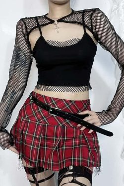 Y2K Gothic Cami Top & Mesh Shrug Set - 90s Grunge, Retro, Pastel Goth, Summer Y2K Out