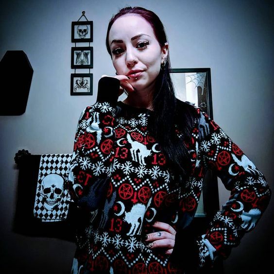 Y2K Gothic Cat Christmas Sweater - Retro 90s Grunge, Pastel Goth, Y2K Fashion Outfit