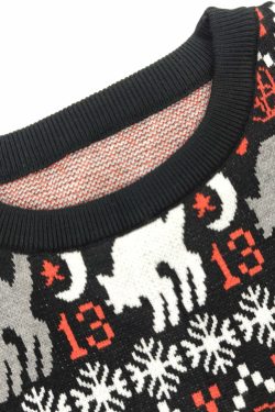 Y2K Gothic Cat Christmas Sweater - Retro 90s Grunge, Pastel Goth, Y2K Fashion Outfit