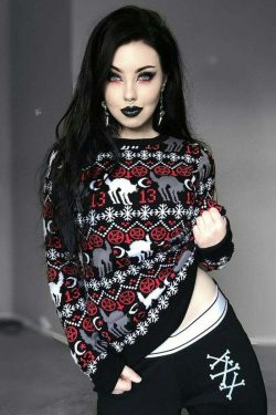 Y2K Gothic Cat Christmas Sweater - Retro 90s Grunge, Pastel Goth, Y2K Fashion Outfit