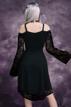 Y2K Gothic Cold Shoulder Lace Dress - 90s Grunge, Retro Summer, Party & Club Outfits