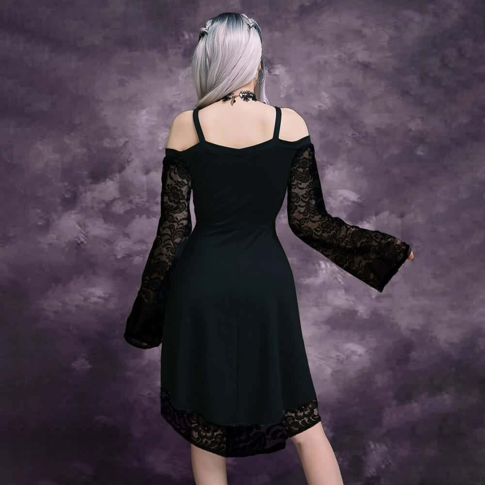 Y2K Gothic Cold Shoulder Lace Dress - 90s Grunge, Retro Summer, Party & Club Outfits