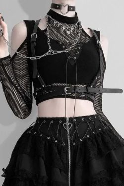 Y2K Gothic Cold Shoulder Mesh Sleeve Crop Top - 90s Grunge, Retro, Pastel Goth, Y2K Fashion