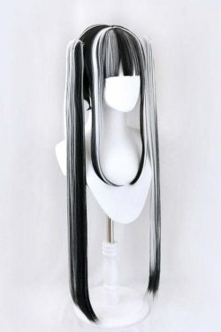 Y2K Gothic Cosplay Wig Black White - Retro 90s Grunge, Pastel Goth, Y2K Party & Club Outfits