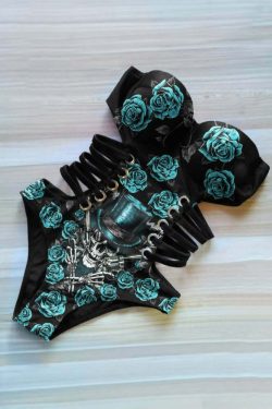 Y2K Gothic Cowboy Skull Monokini - Retro 90s Grunge One Piece Swimsuit for Summer Outfits