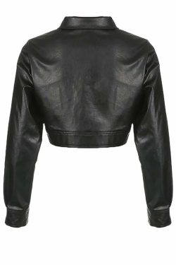 Y2K Gothic Crop Leather Jacket - 90s Grunge, Retro Style, Y2K Party & Club Outfits