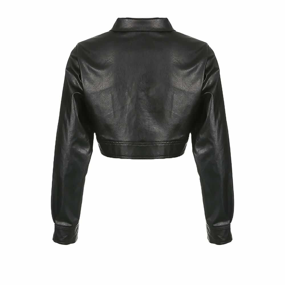 Y2K Gothic Crop Leather Jacket - 90s Grunge, Retro Style, Y2K Party & Club Outfits