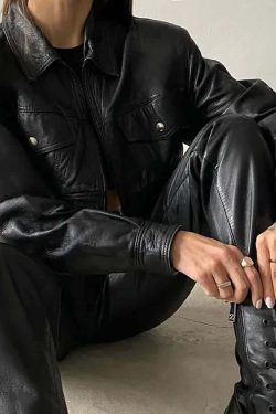 Y2K Gothic Crop Leather Jacket - 90s Grunge, Retro Style, Y2K Party & Club Outfits