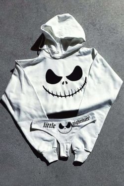 Y2K Gothic Cropped Hoodie & Panty Loungewear Set - Retro 90s Grunge Summer Outfit