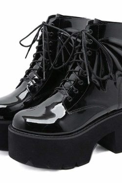 Y2K Gothic Demon Wings Ankle Boots - Retro 90s Grunge, Pastel Goth, Y2K Club & Party Outfits