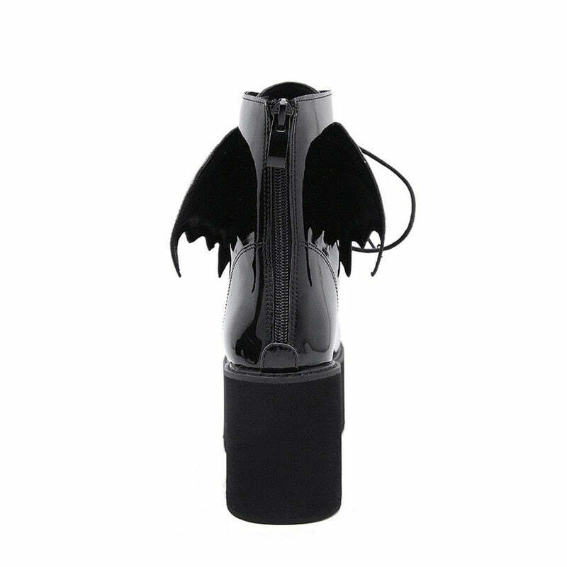 Y2K Gothic Demon Wings Ankle Boots - Retro 90s Grunge, Pastel Goth, Y2K Club & Party Outfits