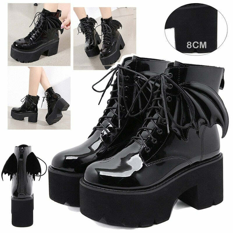 Y2K Gothic Demon Wings Ankle Boots - Retro 90s Grunge, Pastel Goth, Y2K Club & Party Outfits