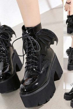Y2K Gothic Demon Wings Ankle Boots - Retro 90s Grunge, Pastel Goth, Y2K Club & Party Outfits