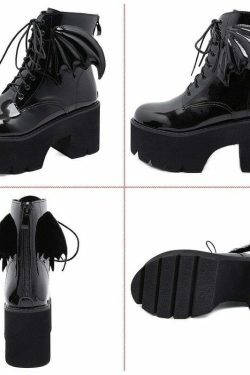 Y2K Gothic Demon Wings Ankle Boots - Retro 90s Grunge, Pastel Goth, Y2K Club & Party Outfits