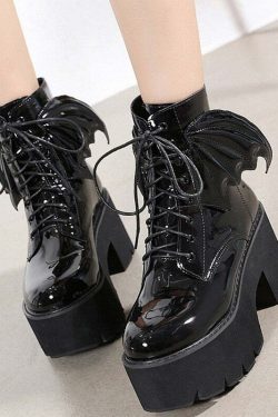 Y2K Gothic Demon Wings Ankle Boots - Retro 90s Grunge, Pastel Goth, Y2K Club & Party Outfits