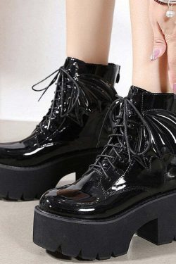 Y2K Gothic Demon Wings Ankle Boots - Retro 90s Grunge, Pastel Goth, Y2K Club & Party Outfits