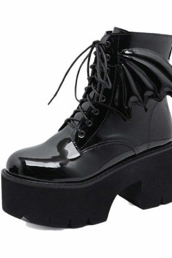 Y2K Gothic Demon Wings Ankle Boots - Retro 90s Grunge, Pastel Goth, Y2K Club & Party Outfits