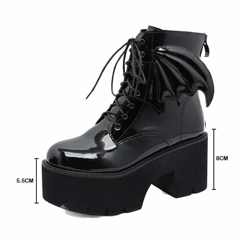Y2K Gothic Demon Wings Ankle Boots - Retro 90s Grunge, Pastel Goth, Y2K Club & Party Outfits