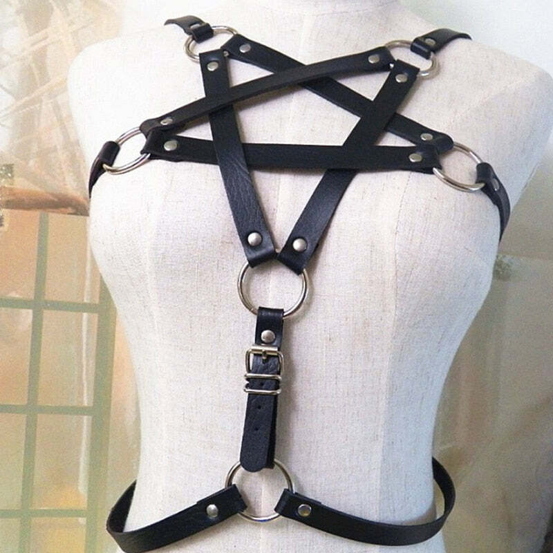 Y2K Gothic E-Girl Pentagram Harness Straps - 90s Grunge, Retro, Pastel Goth, Y2K Fashion