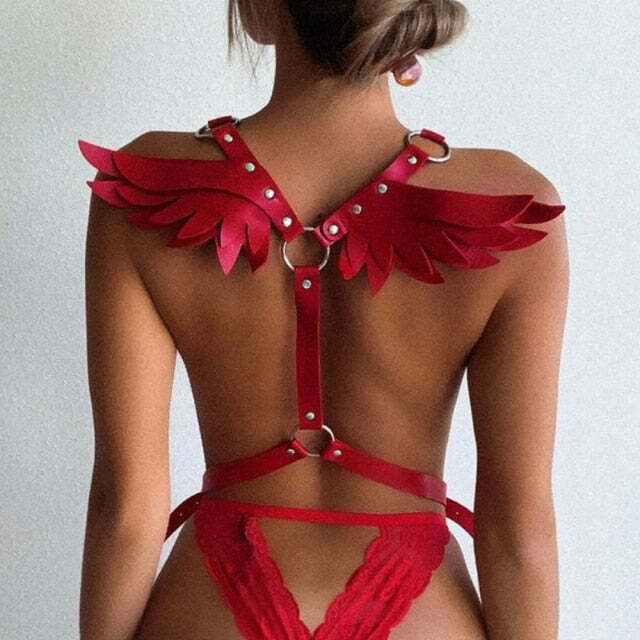 Y2K Gothic E-Girl Red Angel Wings Harness Straps - 90s Grunge Retro Fashion