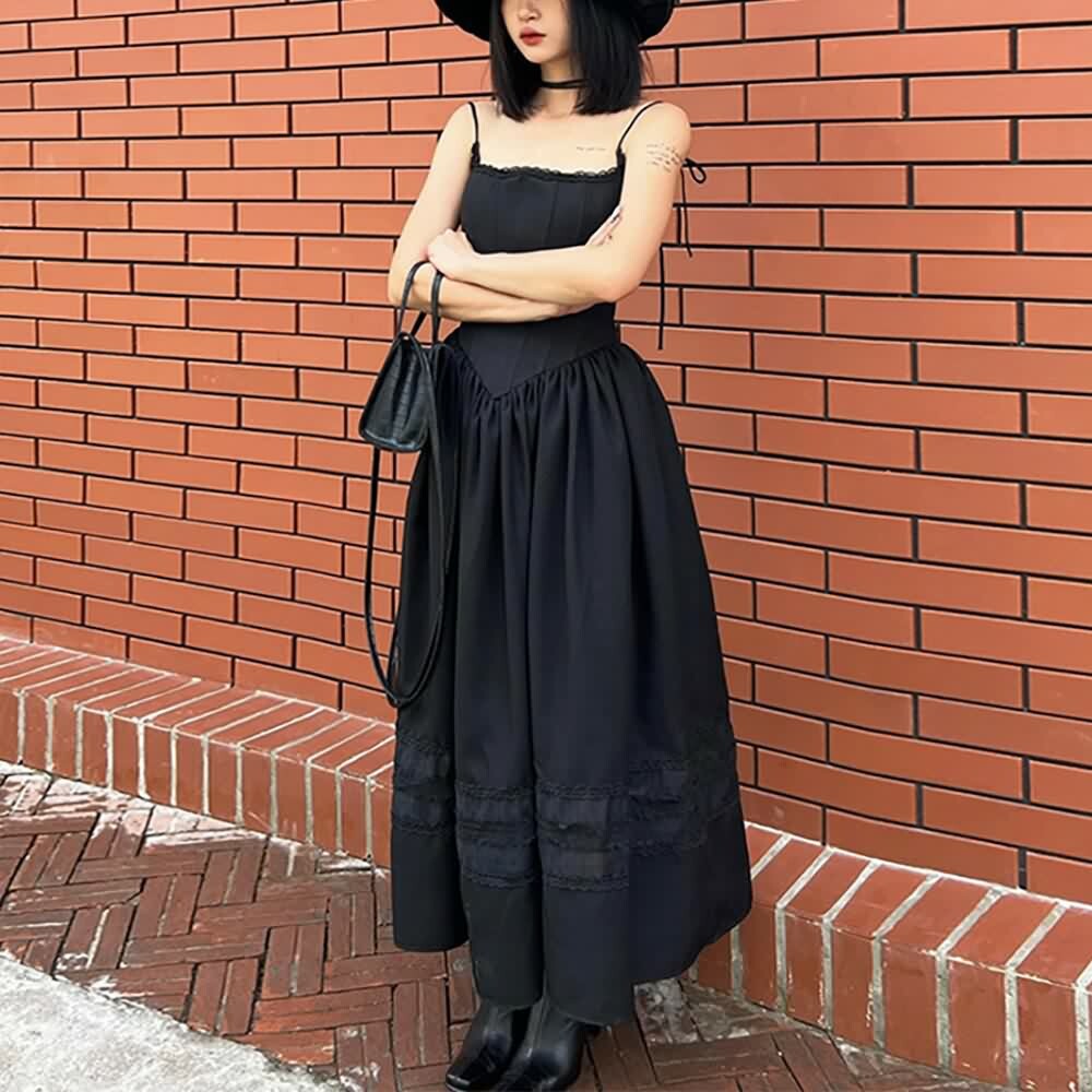 Y2K Gothic Elegant Corset Maxi Dress - Retro 90s Grunge Summer Outfit for Women